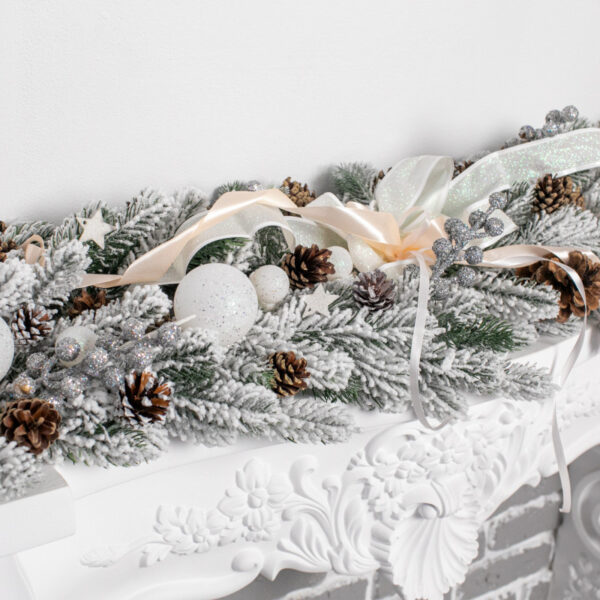 Гірлянда Лита Преміум засніжена з білими прикрасами
